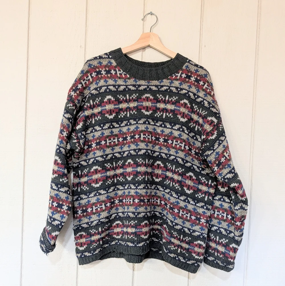 Vintage Abercrombie &Fitch Fair Isle Snowflake Wool Sweater 90s Holiday - Picture 1 of 14